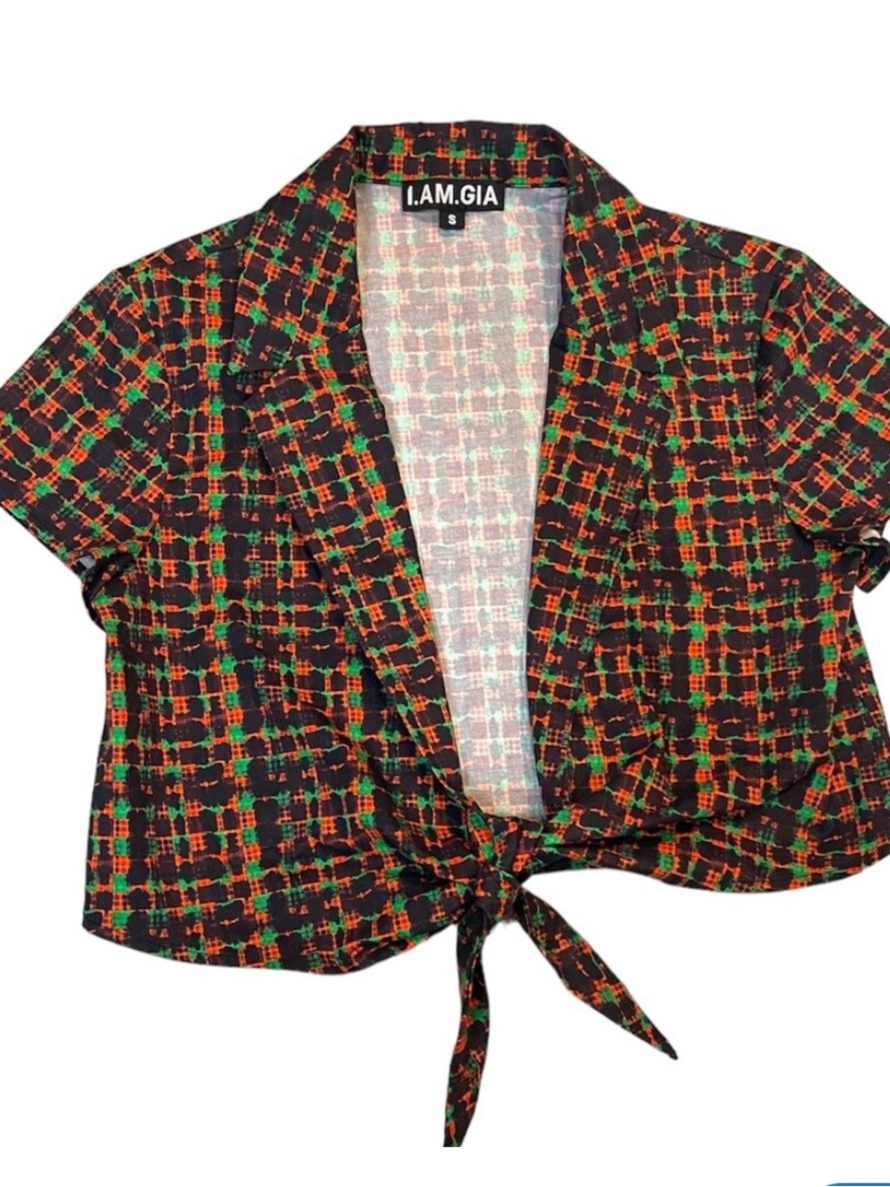 I.AM.GIA Black Red Green Tie-Front Casual Button Down Shirt s